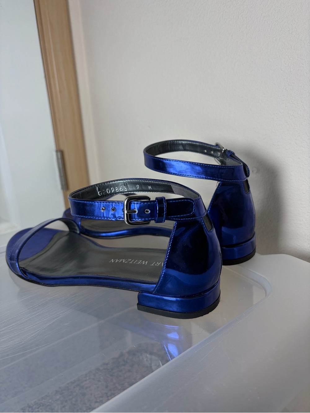 Stuart Weitzman Metallic Cobalt Ankle-Strap Sandals Size 9 - Picture 4 of 5